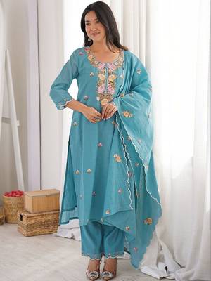 Women Embroidered Regular Kurta with Trousers & With Dupatta 1