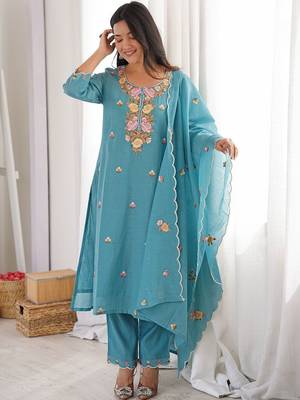Women Embroidered Regular Kurta with Trousers & With Dupatta 4