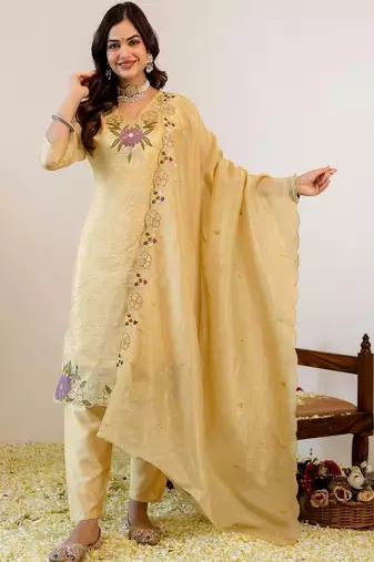 Women Embroidered Regular Kurta with Pyjamas & With Dupatta