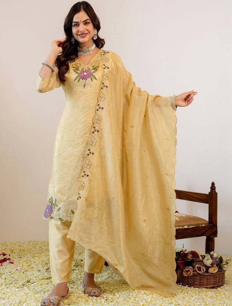 Women Embroidered Regular Kurta with Pyjamas & With Dupatta