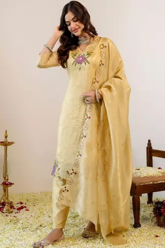 Women Embroidered Regular Kurta with Pyjamas & With Dupatta