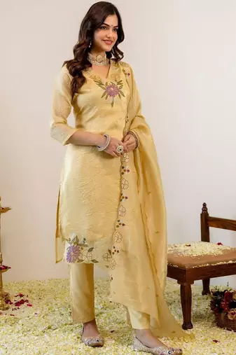 Women Embroidered Regular Kurta with Pyjamas & With Dupatta