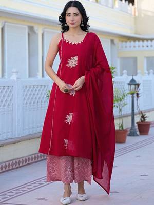 Women Embroidered Regular Gotta Patti Kurta with Palazzos & With Dupatta 1
