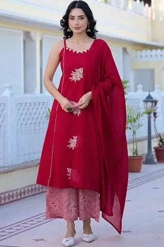 Women Embroidered Regular Gotta Patti Kurta with Palazzos & With Dupatta
