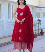 Women Embroidered Regular Gotta Patti Kurta with Palazzos & With Dupatta