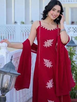 Women Embroidered Regular Gotta Patti Kurta with Palazzos & With Dupatta 2