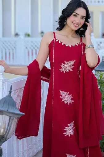 Women Embroidered Regular Gotta Patti Kurta with Palazzos & With Dupatta