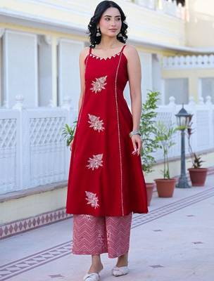 Women Embroidered Regular Gotta Patti Kurta with Palazzos & With Dupatta 4