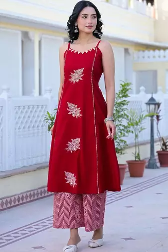 Women Embroidered Regular Gotta Patti Kurta with Palazzos & With Dupatta