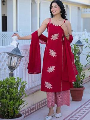 Women Embroidered Regular Gotta Patti Kurta with Palazzos & With Dupatta 5
