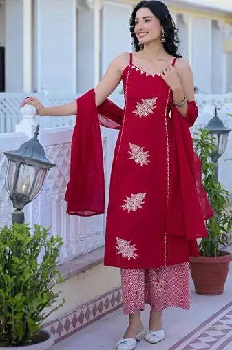 Women Embroidered Regular Gotta Patti Kurta with Palazzos & With Dupatta