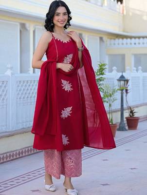 Women Embroidered Regular Gotta Patti Kurta with Palazzos & With Dupatta 6