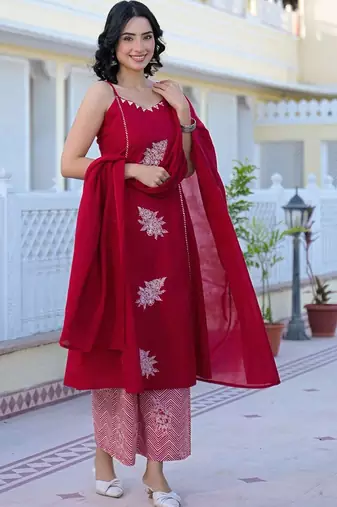 Women Embroidered Regular Gotta Patti Kurta with Palazzos & With Dupatta