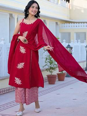 Women Embroidered Regular Gotta Patti Kurta with Palazzos & With Dupatta 7