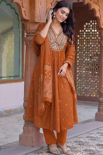 Women Ethnic Motifs Embroidered Regular Thread Work Kurta with Trousers & With Dupatta