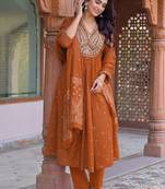 Women Ethnic Motifs Embroidered Regular Thread Work Kurta with Trousers & With Dupatta