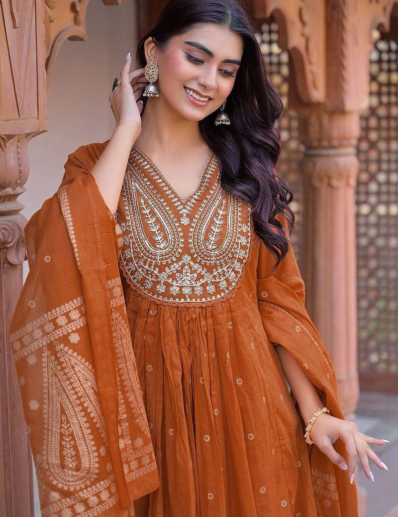 Women Ethnic Motifs Embroidered Regular Thread Work Kurta with Trousers & With Dupatta