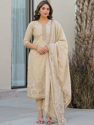 Women Ethnic Motifs Embroidered Regular Thread Work Kurta with Trousers & With Dupatta 1