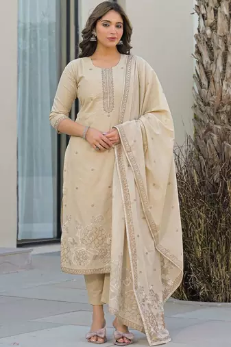 Women Ethnic Motifs Embroidered Regular Thread Work Kurta with Trousers & With Dupatta