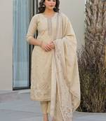 Women Ethnic Motifs Embroidered Regular Thread Work Kurta with Trousers & With Dupatta
