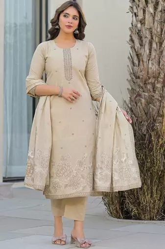 Women Ethnic Motifs Embroidered Regular Thread Work Kurta with Trousers & With Dupatta