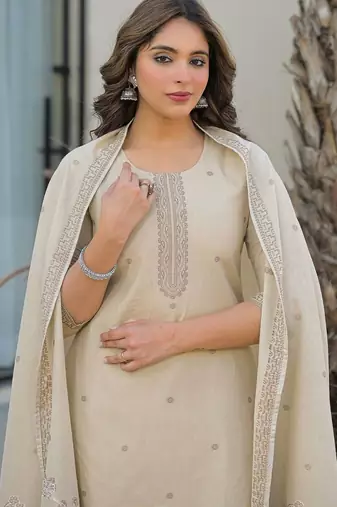 Women Ethnic Motifs Embroidered Regular Thread Work Kurta with Trousers & With Dupatta