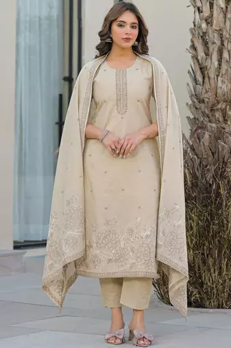 Women Ethnic Motifs Embroidered Regular Thread Work Kurta with Trousers & With Dupatta