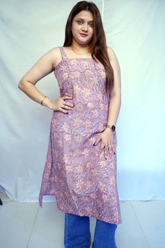 Light Purple Bagru HandBlock Prinnted Cotton Long Kurti