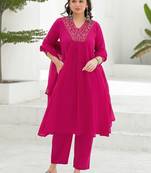 Women Ethnic Motifs Embroidered Pleated Thread Work Kurta with Trousers & With Dupatta