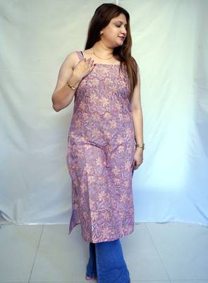 Light Purple Bagru HandBlock Prinnted Cotton Long Kurti 3