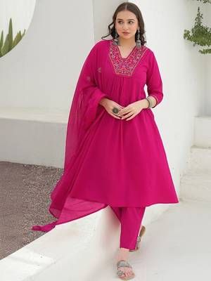 Women Ethnic Motifs Embroidered Pleated Thread Work Kurta with Trousers & With Dupatta 5
