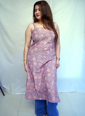 Light Purple Bagru HandBlock Prinnted Cotton Long Kurti 4