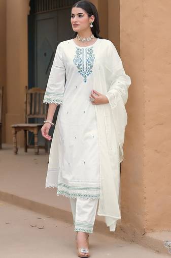 Women Ethnic Motifs Embroidered Regular Thread Work Kurta with Trousers & With Dupatta