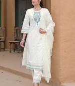 Women Ethnic Motifs Embroidered Regular Thread Work Kurta with Trousers & With Dupatta