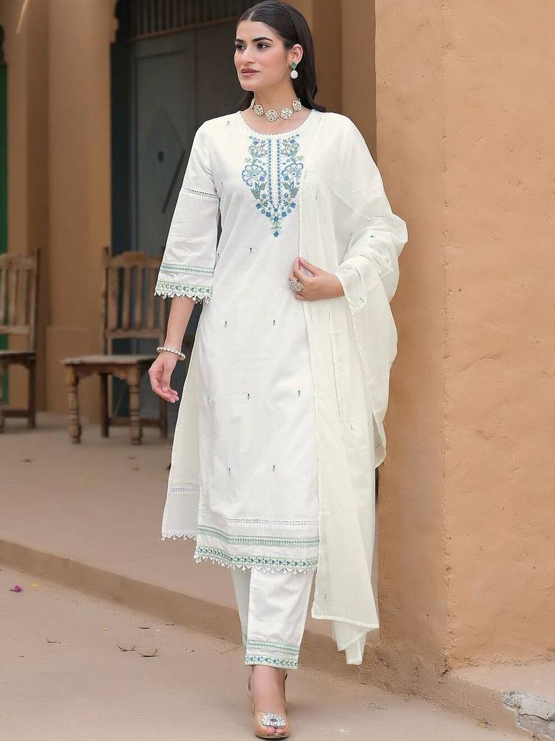 Women Ethnic Motifs Embroidered Regular Thread Work Kurta with Trousers & With Dupatta