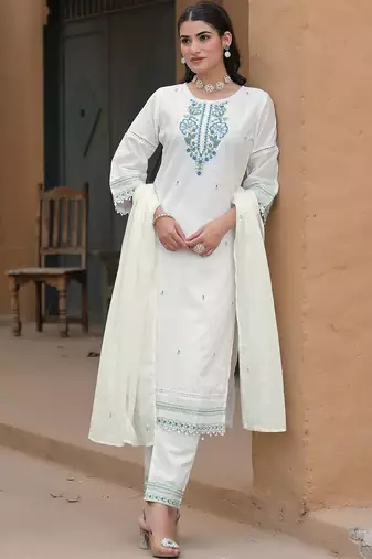 Women Ethnic Motifs Embroidered Regular Thread Work Kurta with Trousers & With Dupatta