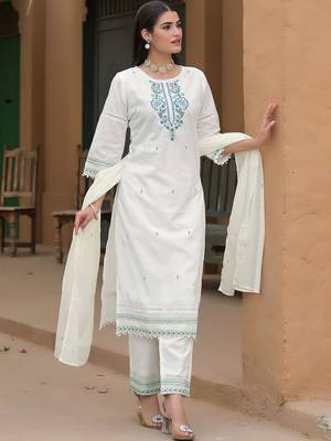 Women Ethnic Motifs Embroidered Regular Thread Work Kurta with Trousers & With Dupatta 5