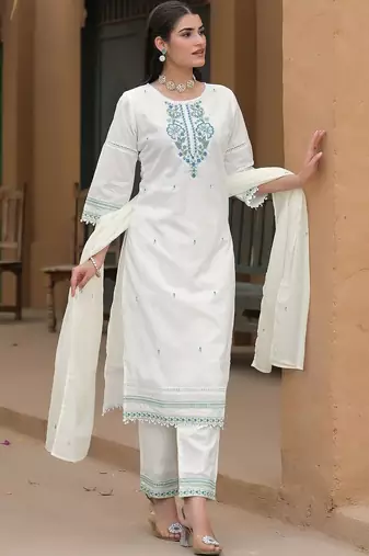 Women Ethnic Motifs Embroidered Regular Thread Work Kurta with Trousers & With Dupatta