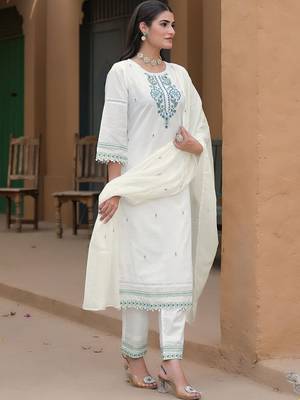 Women Ethnic Motifs Embroidered Regular Thread Work Kurta with Trousers & With Dupatta 6