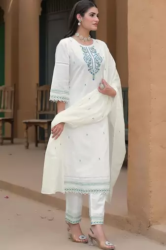 Women Ethnic Motifs Embroidered Regular Thread Work Kurta with Trousers & With Dupatta