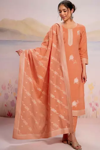 Women Ethnic Motifs Embroidered Regular Thread Work Pure Cotton Kurta with Trousers & With Dupatta