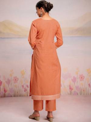 Women Ethnic Motifs Embroidered Regular Thread Work Pure Cotton Kurta with Trousers & With Dupatta 3