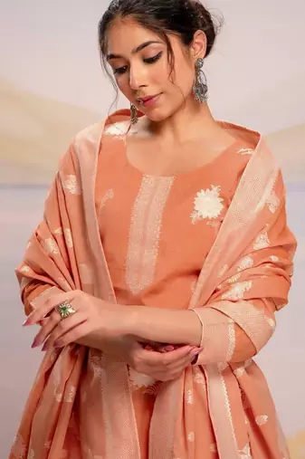 Women Ethnic Motifs Embroidered Regular Thread Work Pure Cotton Kurta with Trousers & With Dupatta