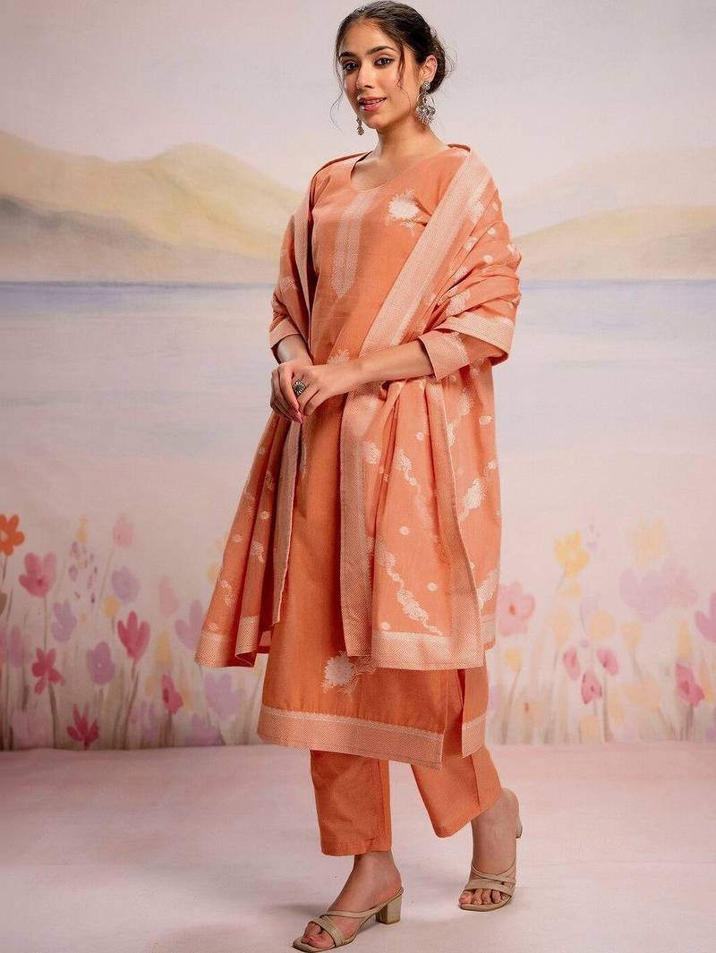 Women Ethnic Motifs Embroidered Regular Thread Work Pure Cotton Kurta with Trousers & With Dupatta