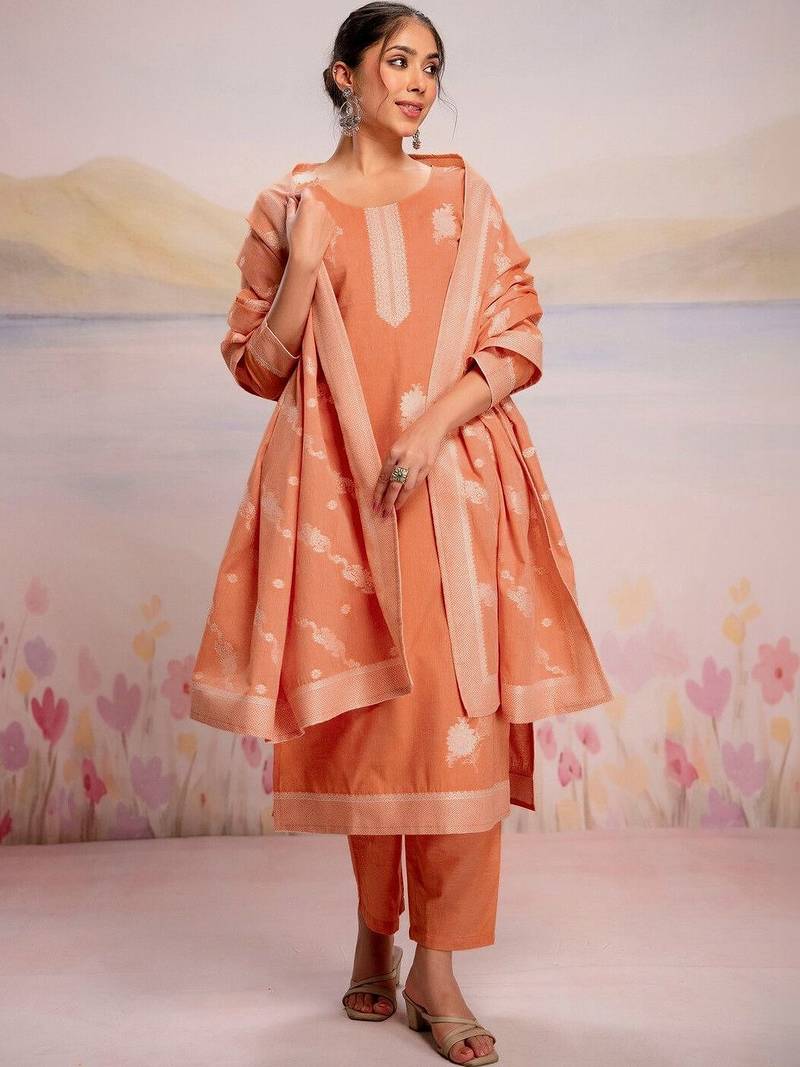 Women Ethnic Motifs Embroidered Regular Thread Work Pure Cotton Kurta with Trousers & With Dupatta