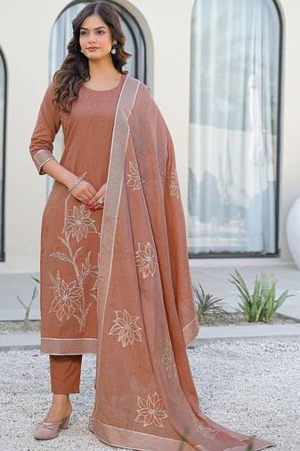 Women Ethnic Motifs Embroidered Regular Thread Work Kurta with Trousers & With Dupatta