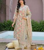 Women Printed Regular Kurta with Pyjamas & With Dupatta