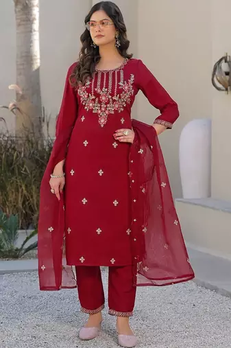 Women Ethnic Motifs Embroidered Regular Thread Work Kurta with Trousers & With Dupatta