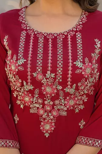 Women Ethnic Motifs Embroidered Regular Thread Work Kurta with Trousers & With Dupatta