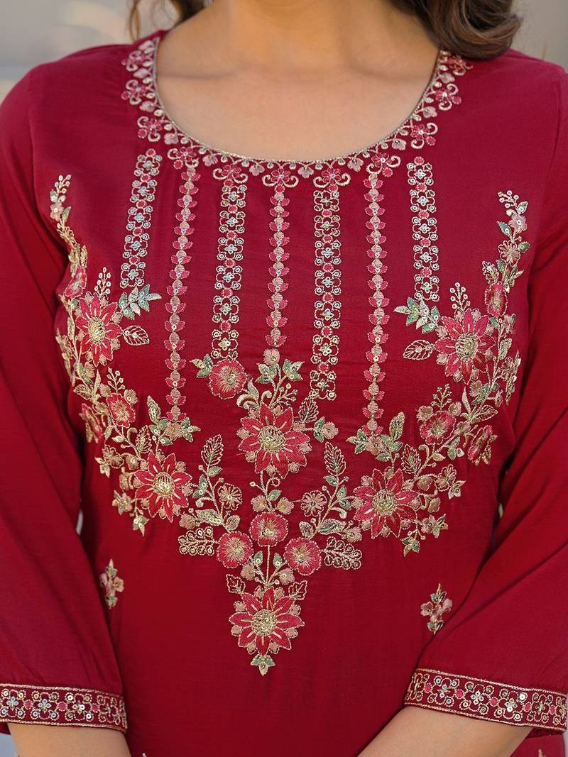 Women Ethnic Motifs Embroidered Regular Thread Work Kurta with Trousers & With Dupatta